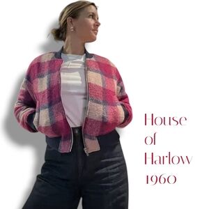 House of Harlow 1960 Pink Plaid Wool Stable Jacket